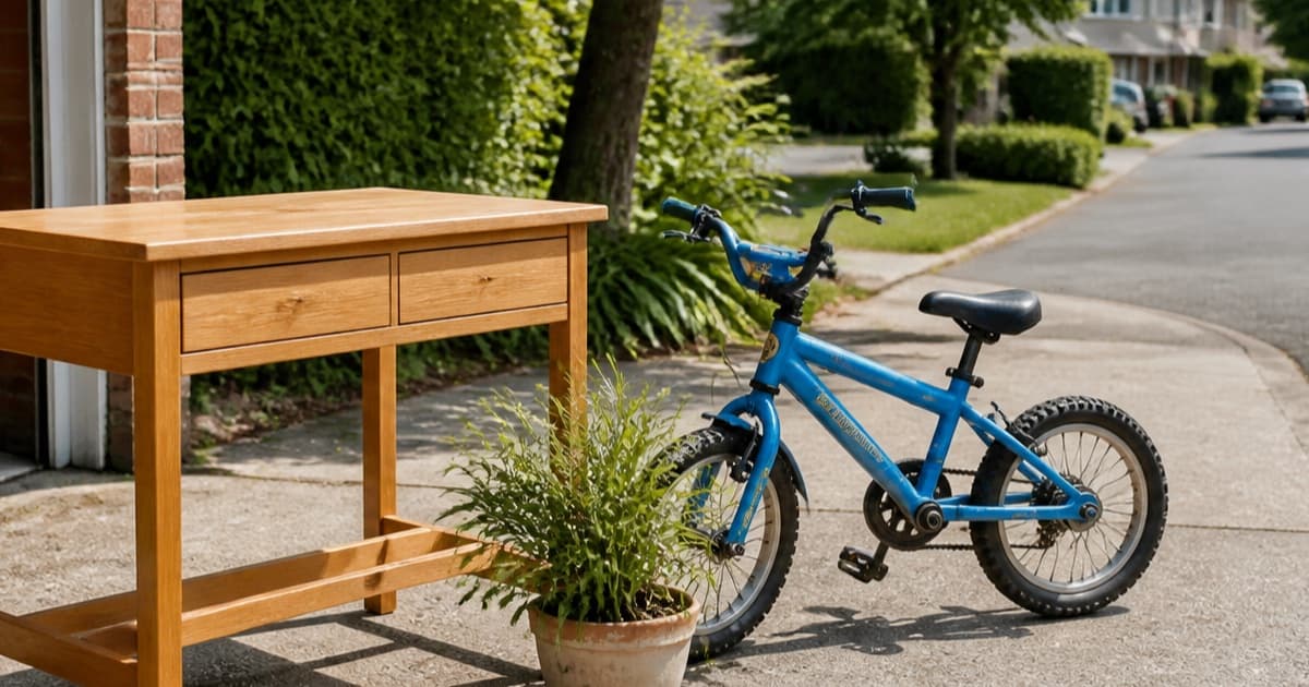 Useful furniture and a bicycle prepared for local collection