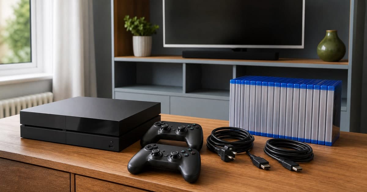 Gaming console, controllers and boxed games prepared for sale