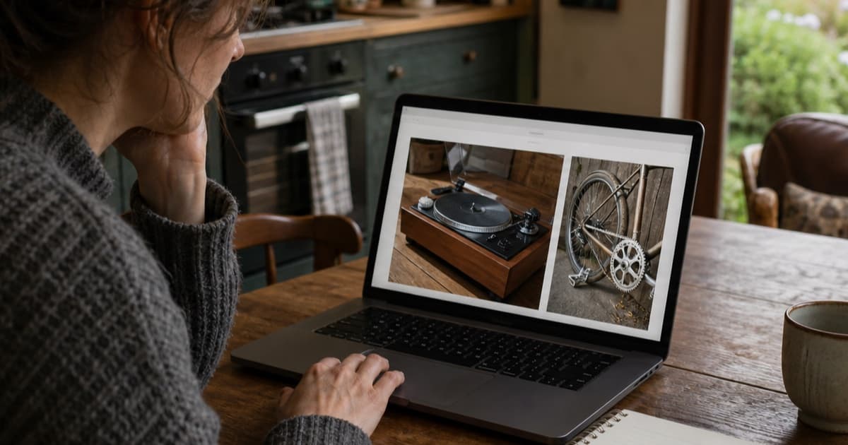 Person searching online for a specific second-hand item