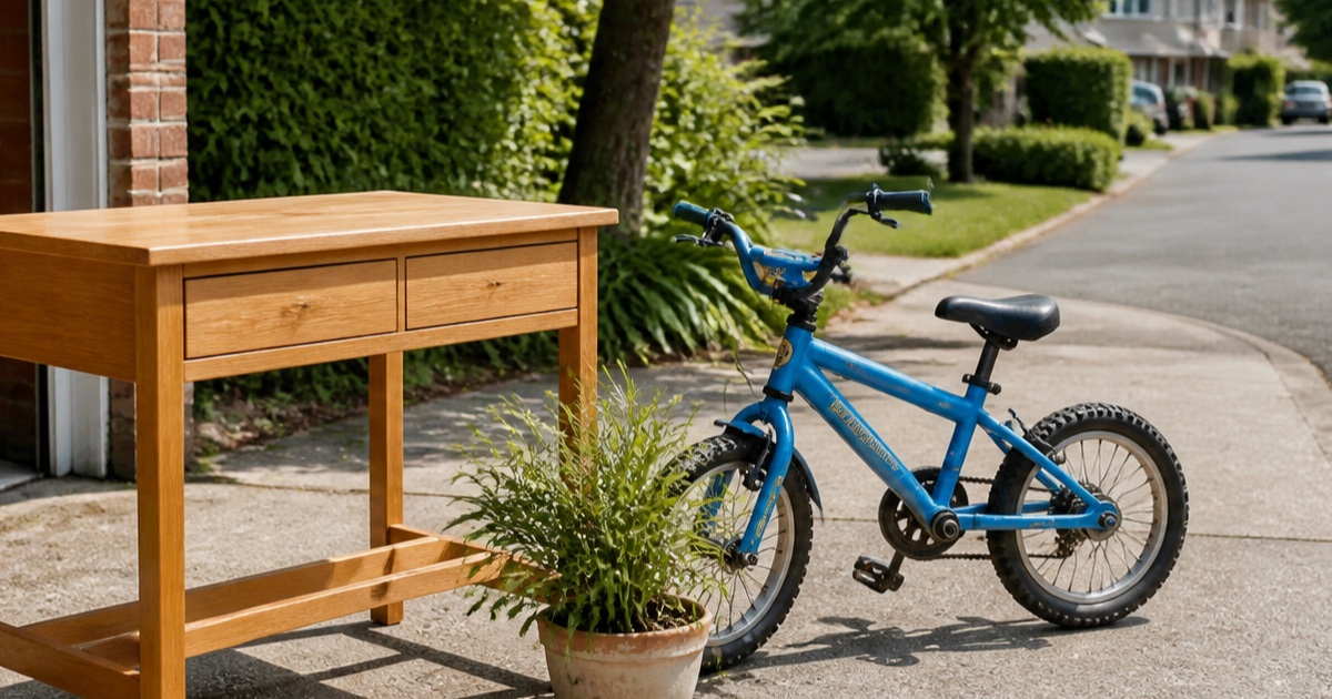 Useful furniture and a bicycle prepared for local collection
