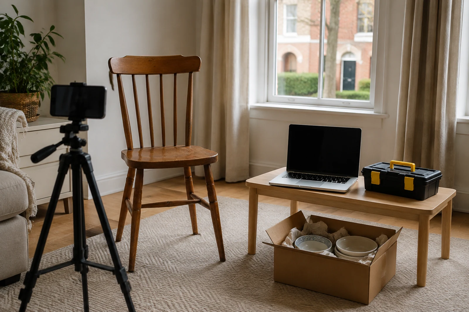Used household items being photographed for a local Limerick marketplace listing