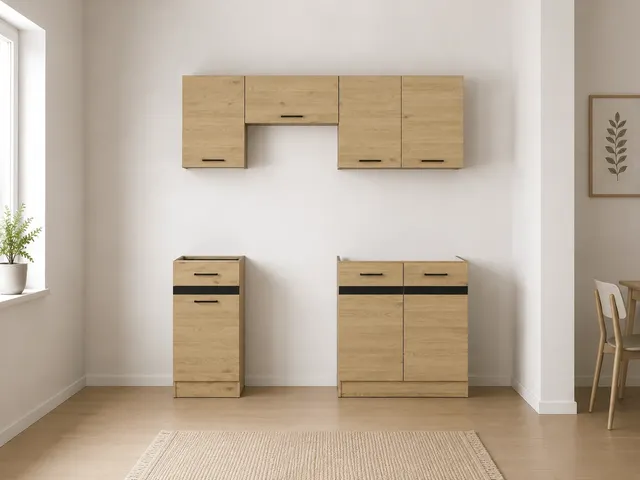 180 cm Amber Oak Modern Complete Kitchen Set without Worktop, photo 1