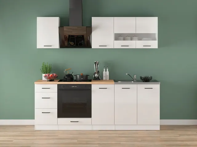 220 cm White High Gloss Modern Complete Kitchen Set