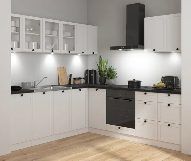 220×240 cm White Timeless Corner Kitchen without Worktop