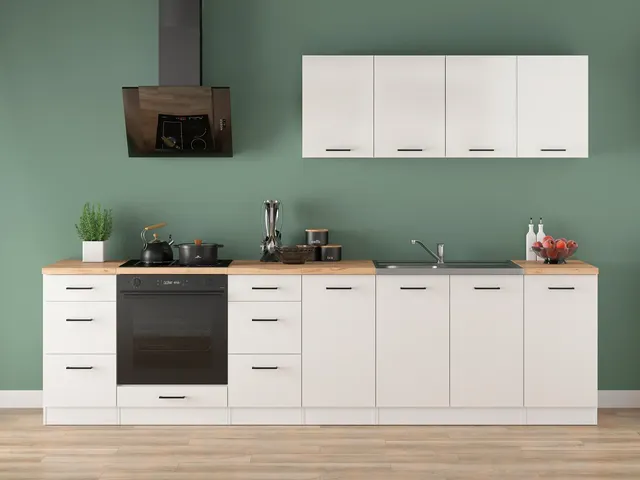 300 cm Chalk White High Gloss Spacious Complete Kitchen Set, photo 1