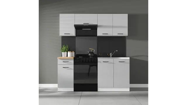 180 cm Light Grey High Gloss Compact Complete Kitchen Set without Worktop