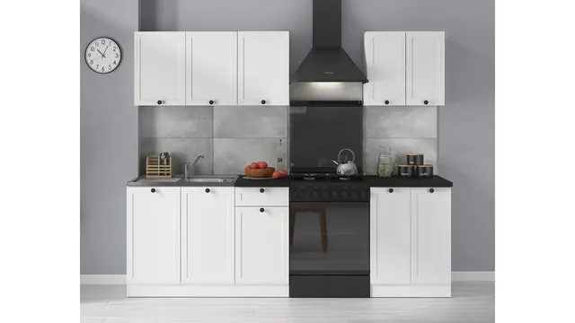 180 cm White and Dark Oak Modern Complete Kitchen Set with Worktop, photo 1