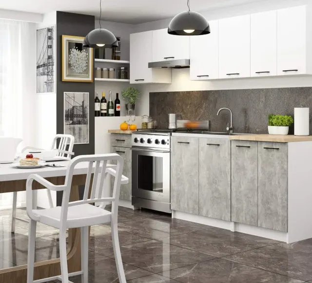 240 cm Concrete AKORD OLIWIA Modern Complete Kitchen Set