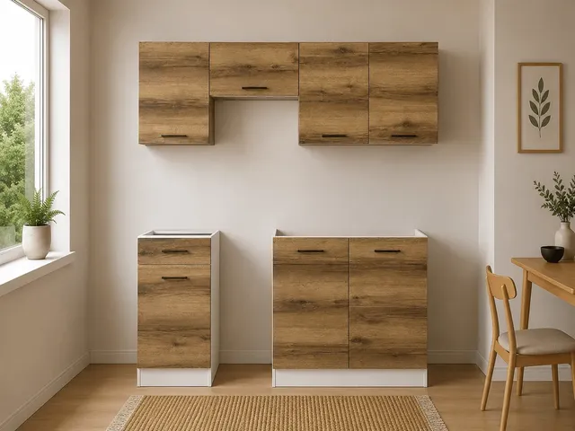 180 cm Light Delano Oak Compact Complete Kitchen Set without Worktop