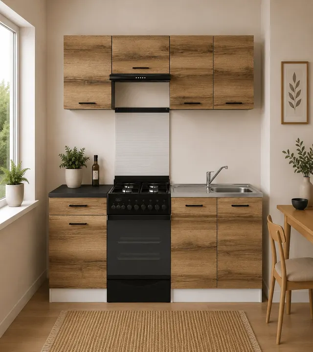170 cm Light Delano Oak Compact Complete Kitchen Set with Worktop