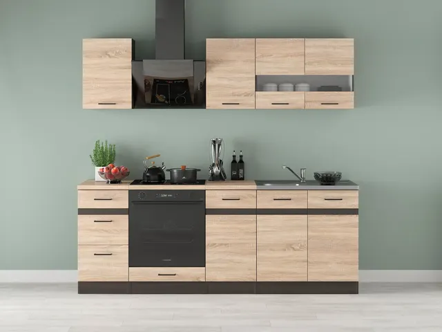 220 cm Sonoma Oak Compact Complete Kitchen Set
