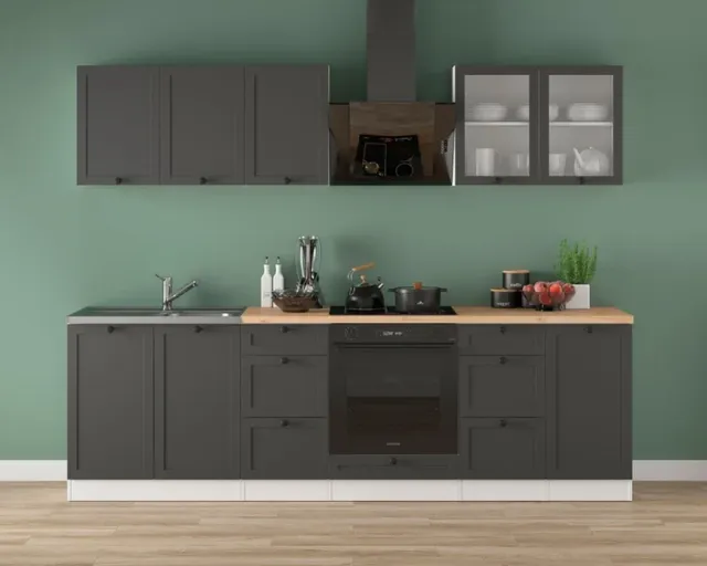 260 cm Graphite Modern Complete Kitchen Set with Worktop