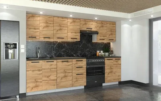 220 cm Wotan Oak, Graphite and Matt White VENEZIA Complete Kitchen Set