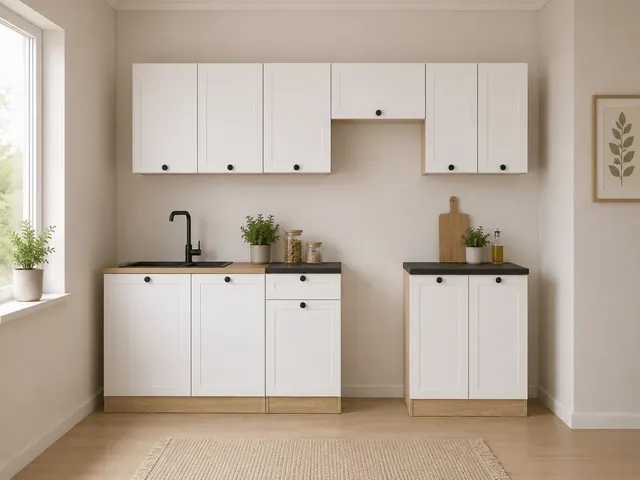 240 cm White Stylish Complete Kitchen Set with Worktop, photo 1
