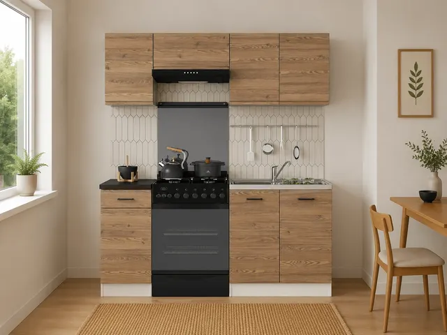 180 cm Sibiu Gold Larch Modern Complete Kitchen Set without Worktop