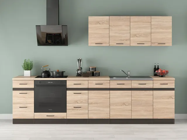 300 cm Sonoma Oak NovaLine Stylish Complete Kitchen Set with Worktop