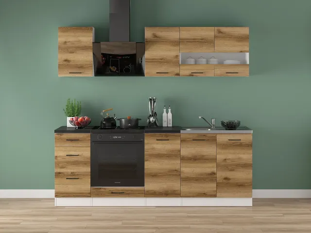 220 cm Light Delano Oak Compact Complete Kitchen Set