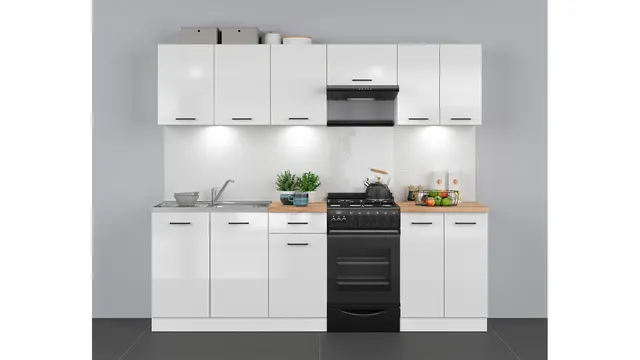 230 cm White High Gloss Modern Complete Kitchen Set without Worktop