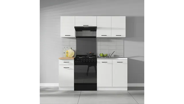 180 cm White High Gloss Modern Complete Kitchen Set without Worktop