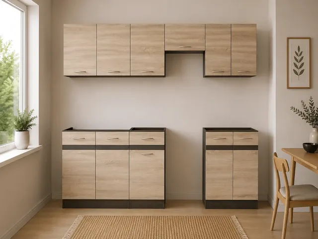 230 cm Sonoma Oak Practical Complete Kitchen Set with Worktop