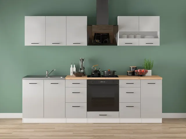 260 cm Light Grey High Gloss Modern Complete Kitchen Set