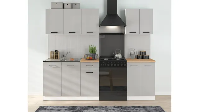 180 cm Light Grey High Gloss Modern Complete Kitchen Set without Worktop, photo 1