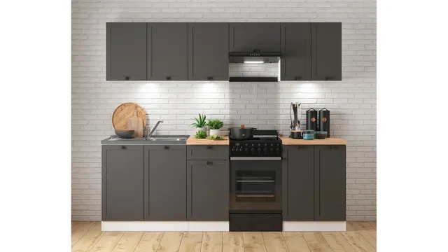 230 cm Graphite Stylish Complete Kitchen Set without Worktop