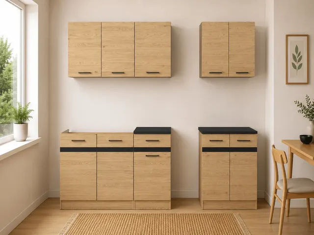 180 cm Amber Oak Junona Line Complete Kitchen Set with Worktop, photo 1