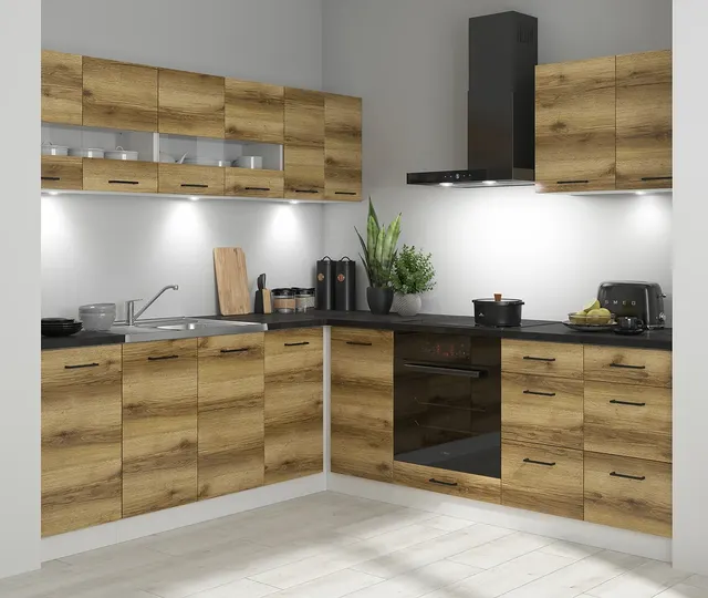 220×240 cm Light Delano Oak Modern Corner Kitchen without Worktop