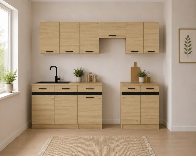 230 cm Amber Oak Modern Complete Kitchen Set without Worktop