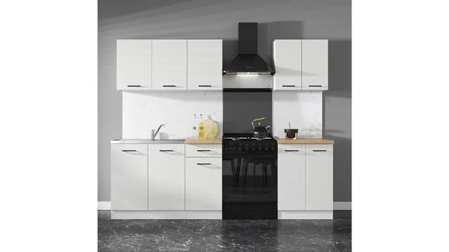 180 cm White High Gloss Compact Complete Kitchen Set without Worktop, photo 1