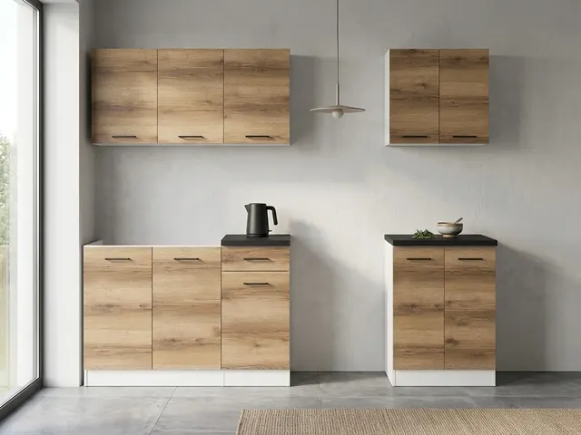 180 cm Light Delano Oak Compact Complete Kitchen Set with Worktop, photo 1