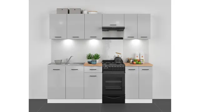 230 cm Light Grey High Gloss Complete Kitchen Set without Worktop, photo 1