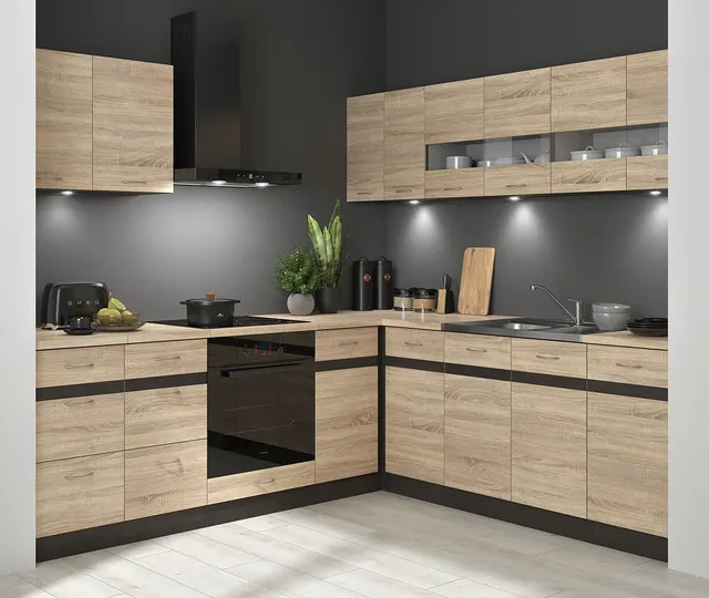 220×240 cm Sonoma Oak Modern Corner Kitchen with Worktop