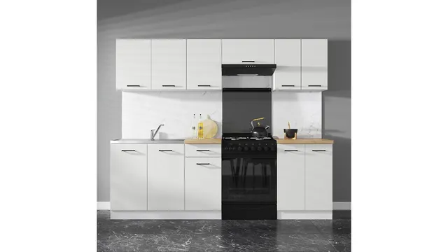 240 cm Cream High Gloss Stylish Complete Kitchen Set without Worktop, photo 1