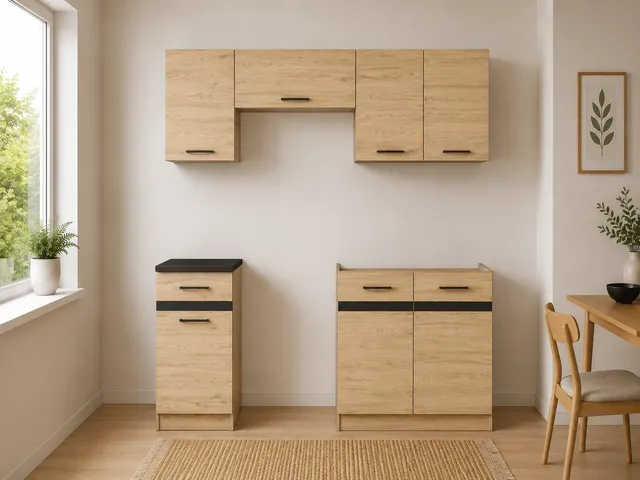 180 cm Amber Oak Complete Kitchen Set with Worktop
