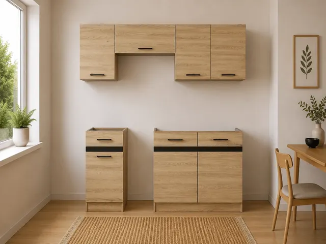 170 cm Amber Oak Compact Complete Kitchen Set without Worktop, photo 1