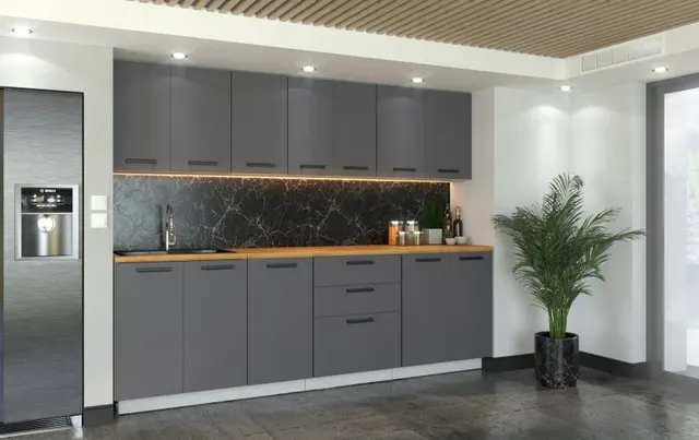 260 cm White, Wotan Oak, Graphite and Cashmere Complete Kitchen Set, photo 1