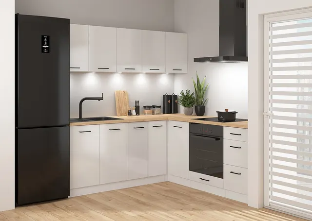 200×200 cm Chalk White High Gloss Modern Corner Kitchen without Worktop