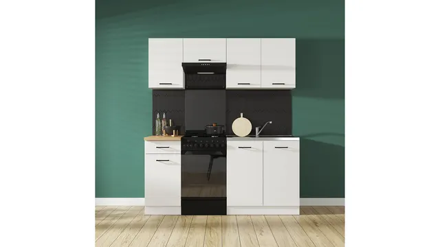 170 cm White High Gloss Compact Complete Kitchen Set without Worktop