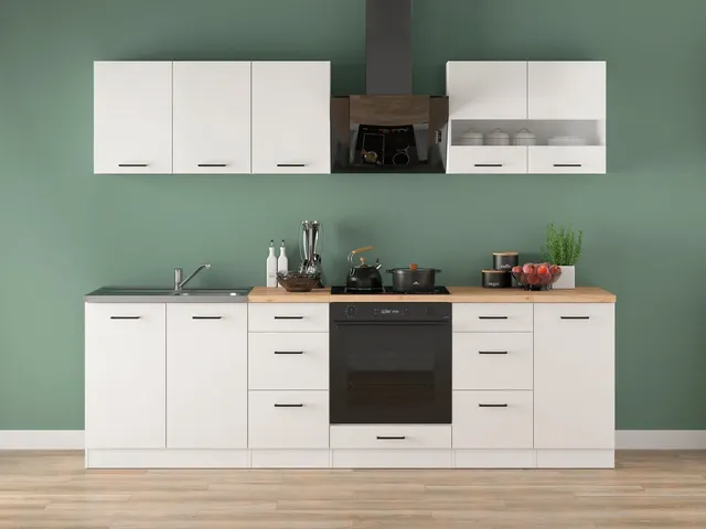 260 cm Chalk White High Gloss Modern Complete Kitchen Set, photo 1