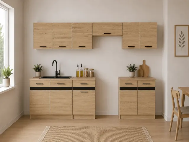 240 cm Amber Oak Functional Complete Kitchen Set without Worktop