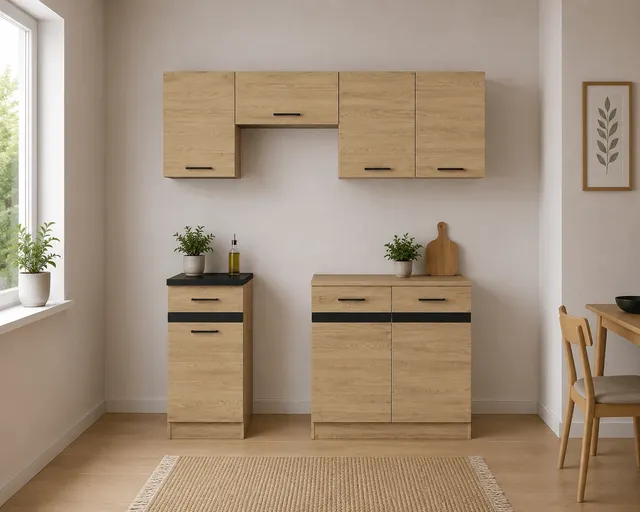 170 cm Amber Oak Compact Complete Kitchen Set with Worktop