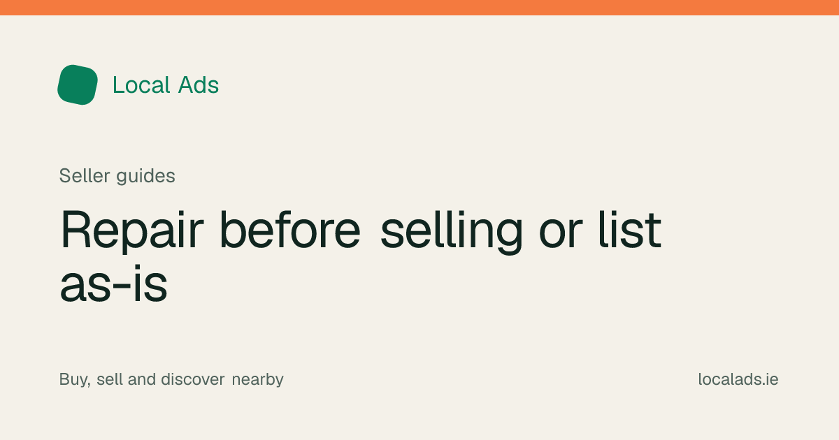 Seller assessing a used household item and repair tools before creating an online advert